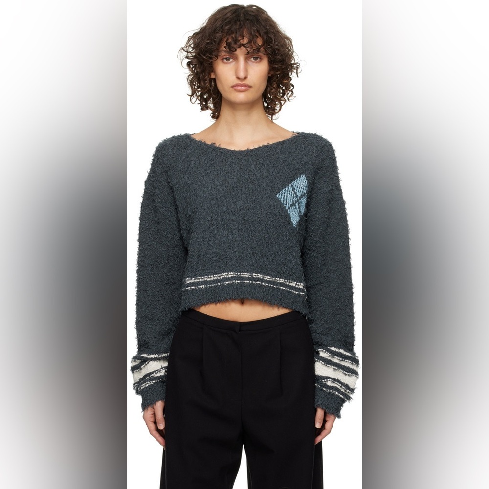 TheOpen Product Navy ARGYLE CROPPED KNIT PULLOVER